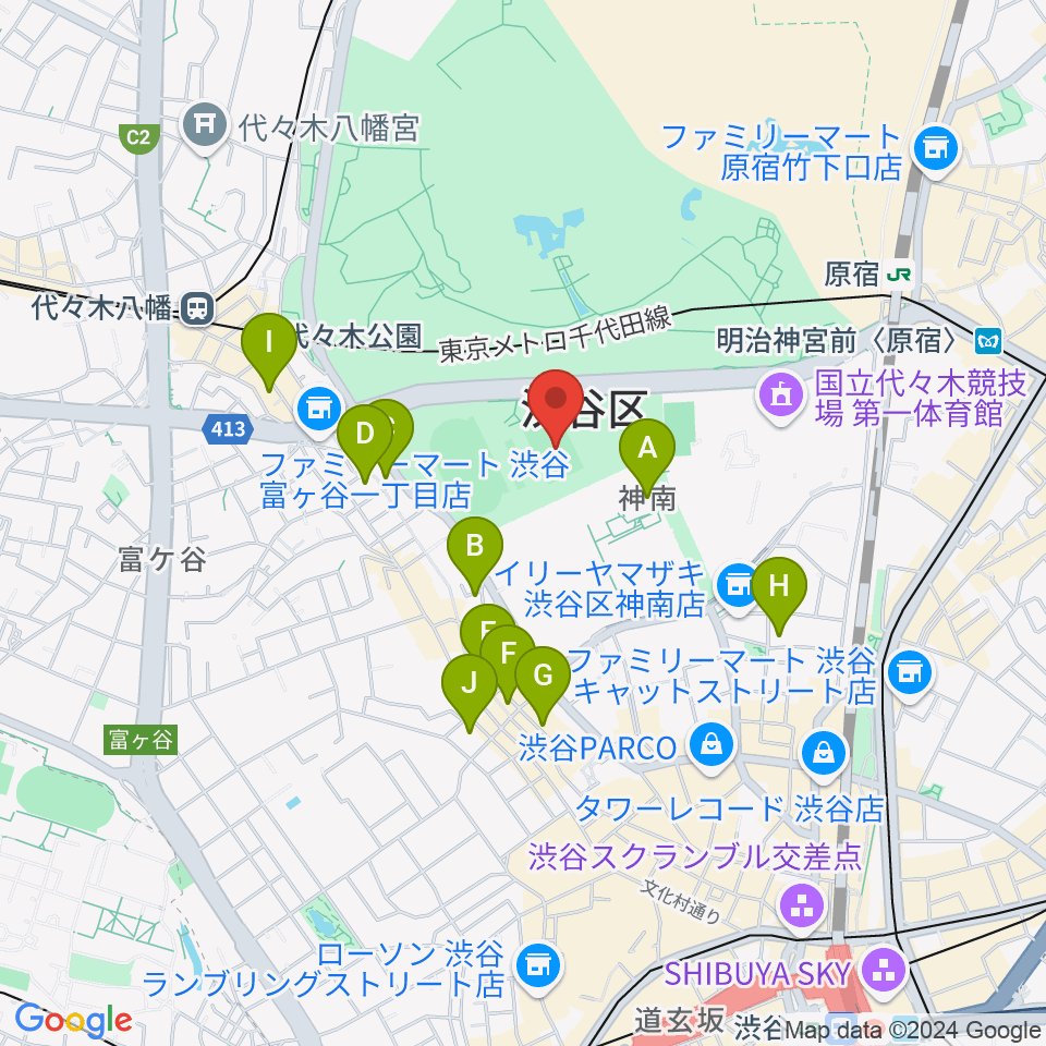 代々木公園球技場周辺のホテル一覧地図