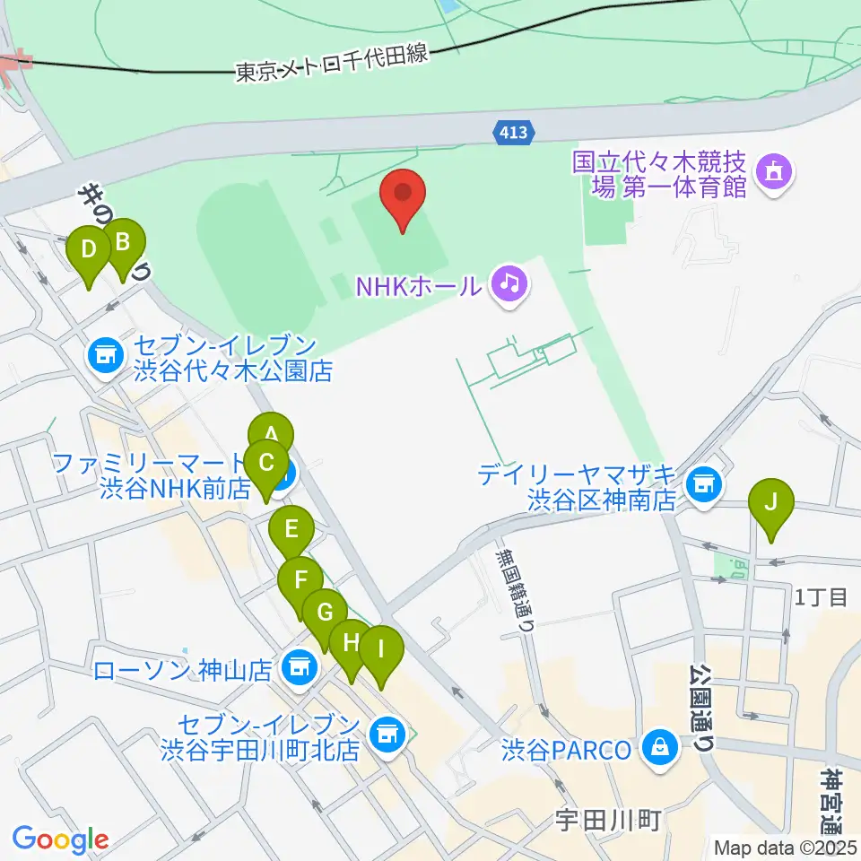 代々木公園球技場周辺のホテル一覧地図