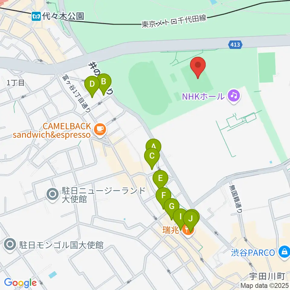 代々木公園球技場周辺のホテル一覧地図