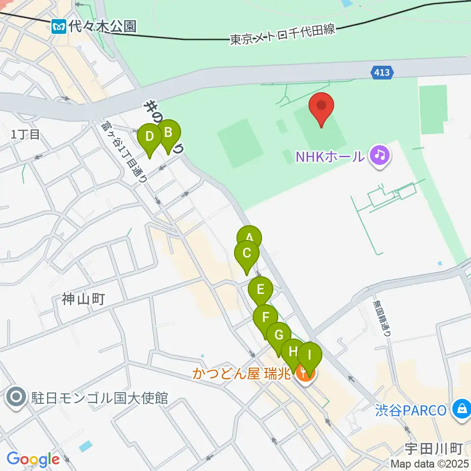 代々木公園球技場周辺のホテル一覧地図