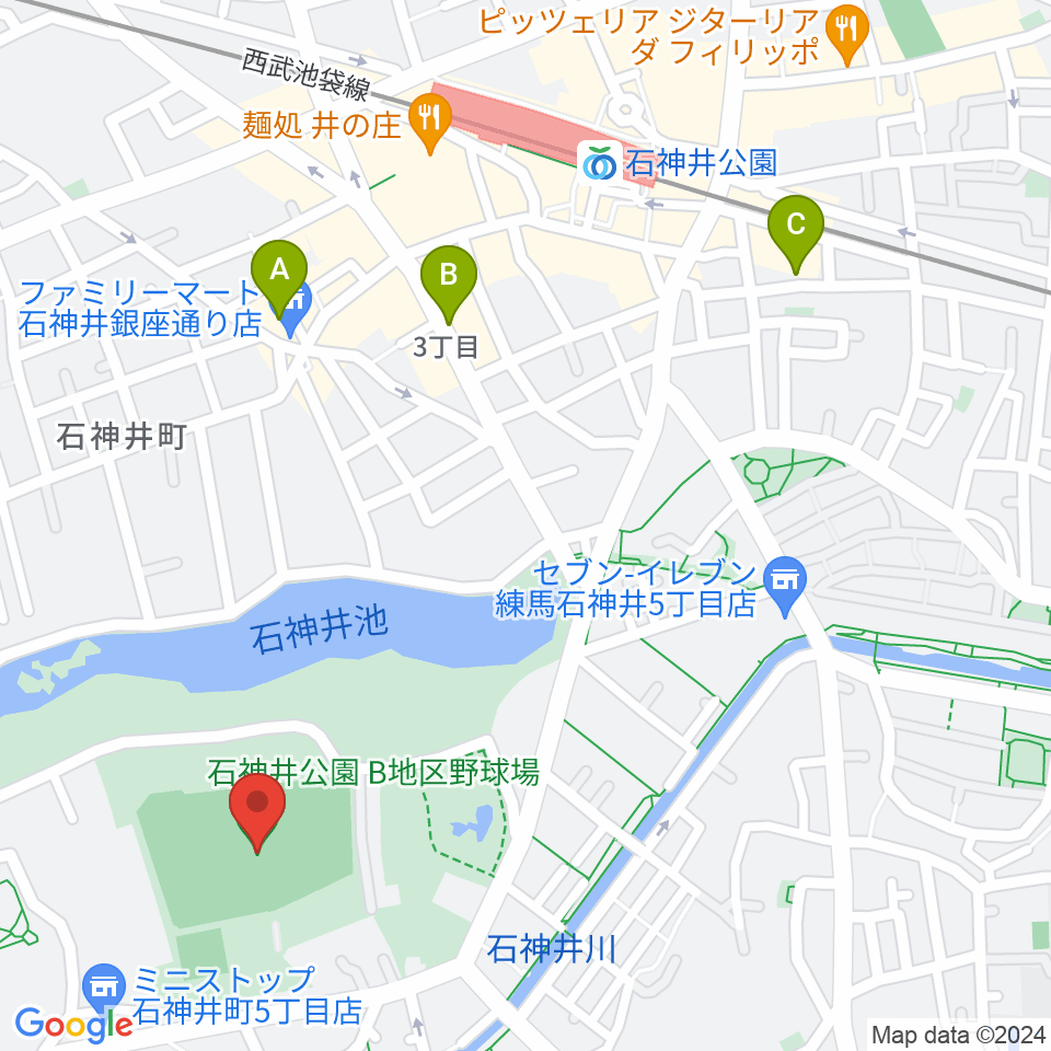 石神井公園野球場周辺のホテル一覧地図