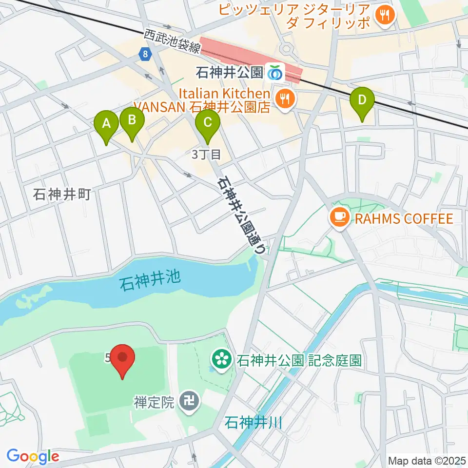 石神井公園野球場周辺のホテル一覧地図