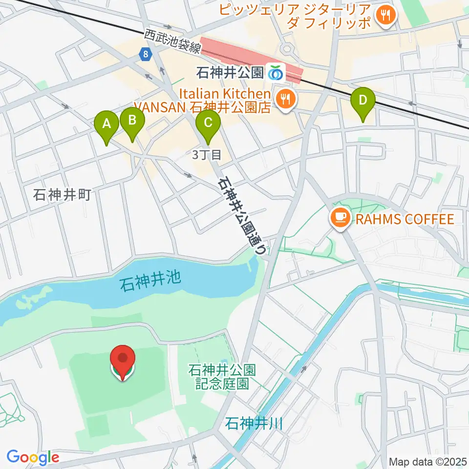 石神井公園野球場周辺のホテル一覧地図