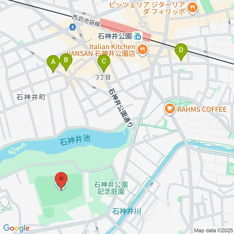 石神井公園野球場周辺のホテル一覧地図