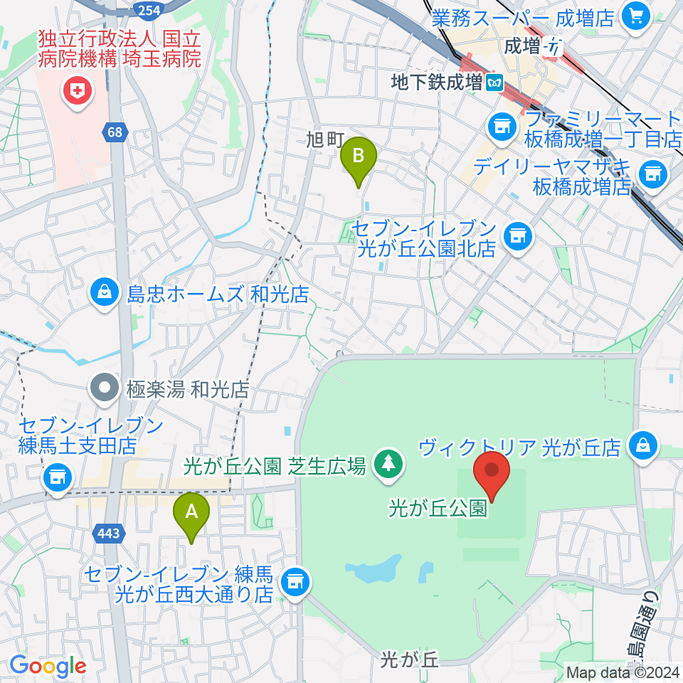 光が丘公園野球場周辺のホテル一覧地図