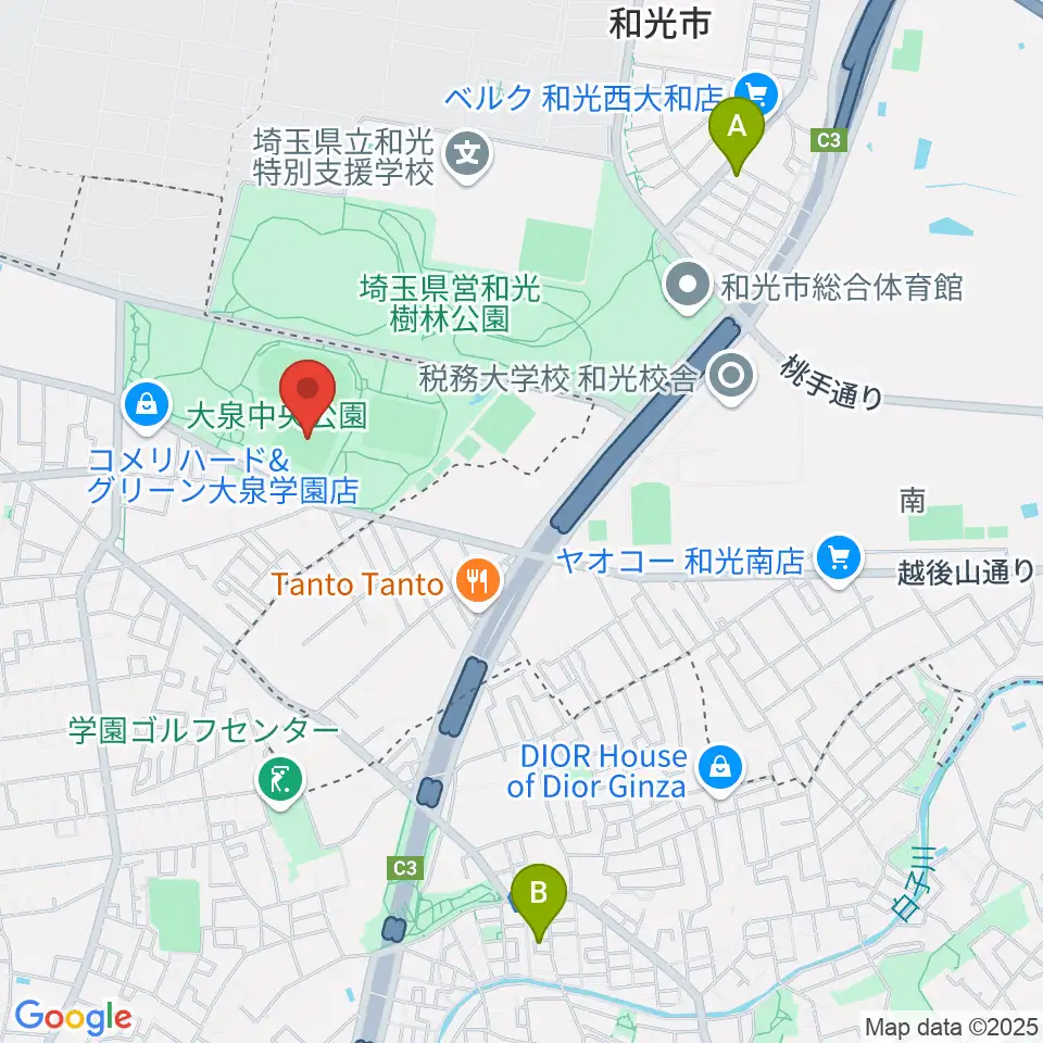 大泉中央公園野球場周辺のホテル一覧地図