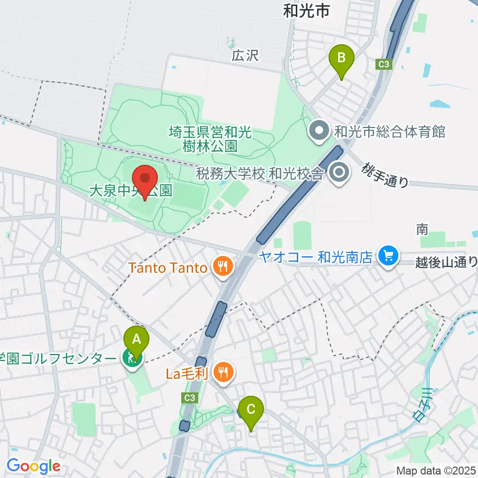大泉中央公園野球場周辺のホテル一覧地図