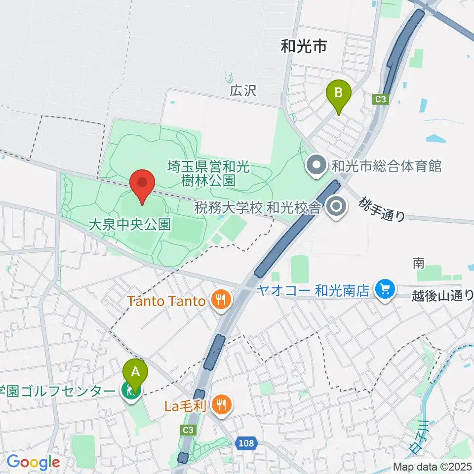 大泉中央公園陸上競技場周辺のホテル一覧地図
