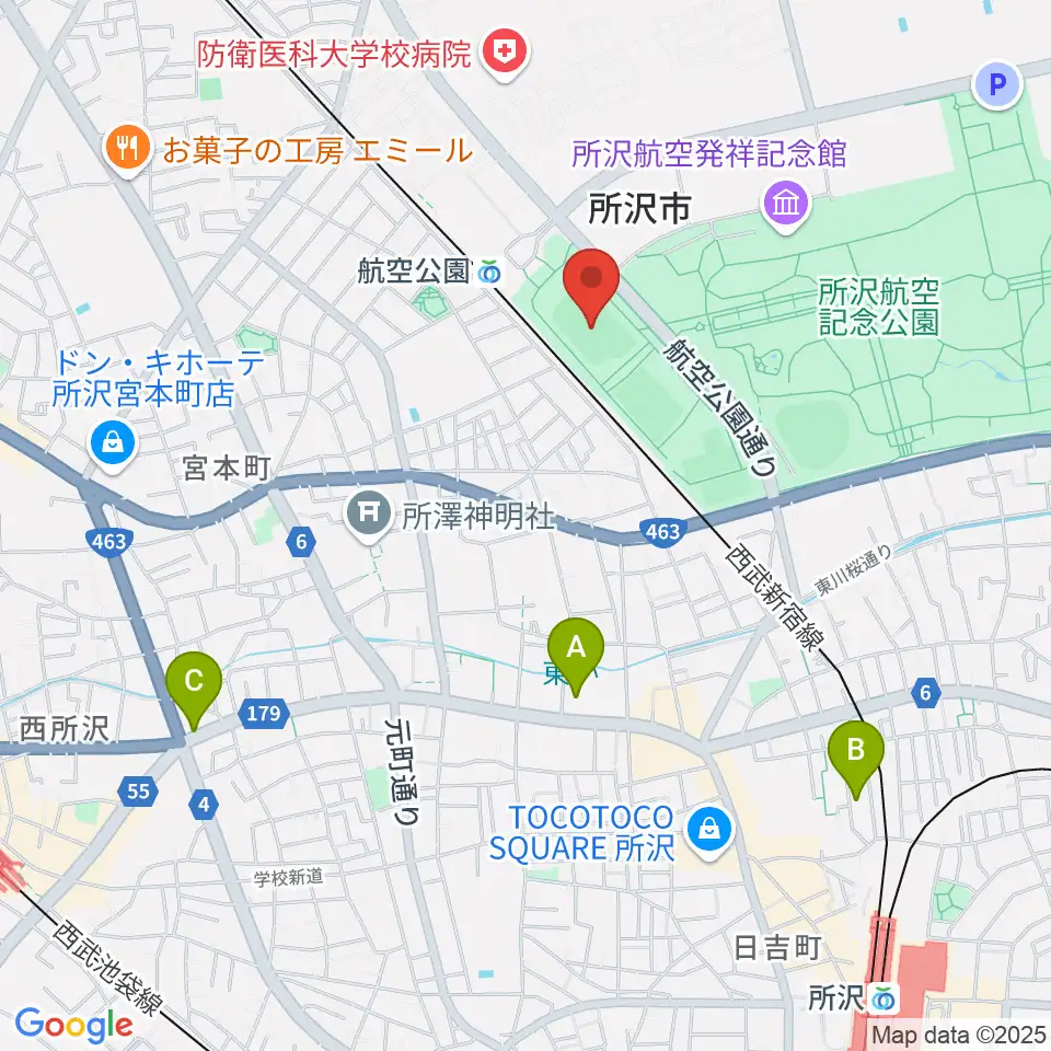 所沢航空記念公園運動場周辺のホテル一覧地図
