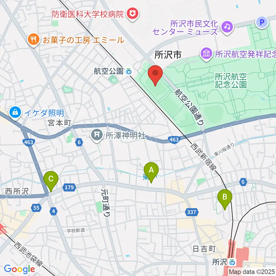 所沢航空記念公園運動場周辺のホテル一覧地図