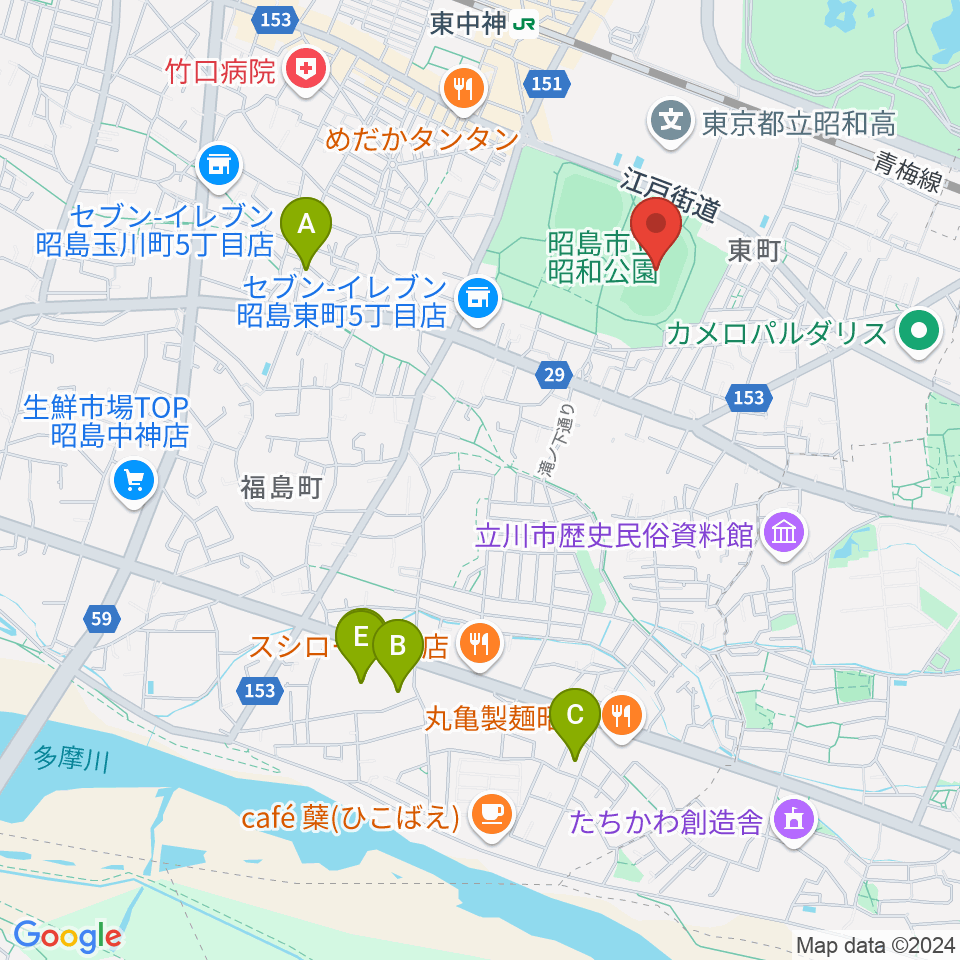 昭和公園陸上競技場周辺のホテル一覧地図