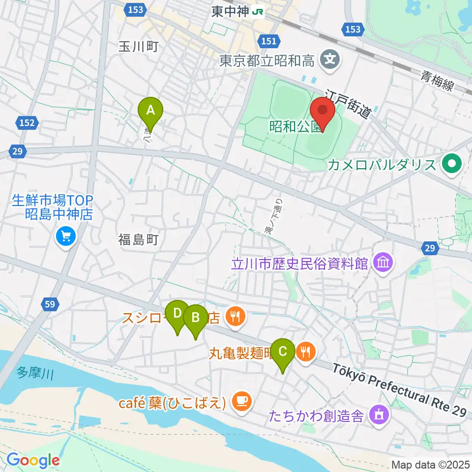 昭和公園陸上競技場周辺のホテル一覧地図
