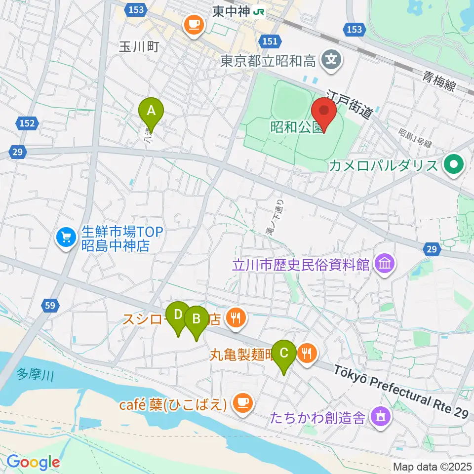 昭和公園陸上競技場周辺のホテル一覧地図