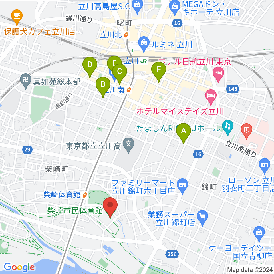 立川市柴崎市民体育館周辺のホテル一覧地図