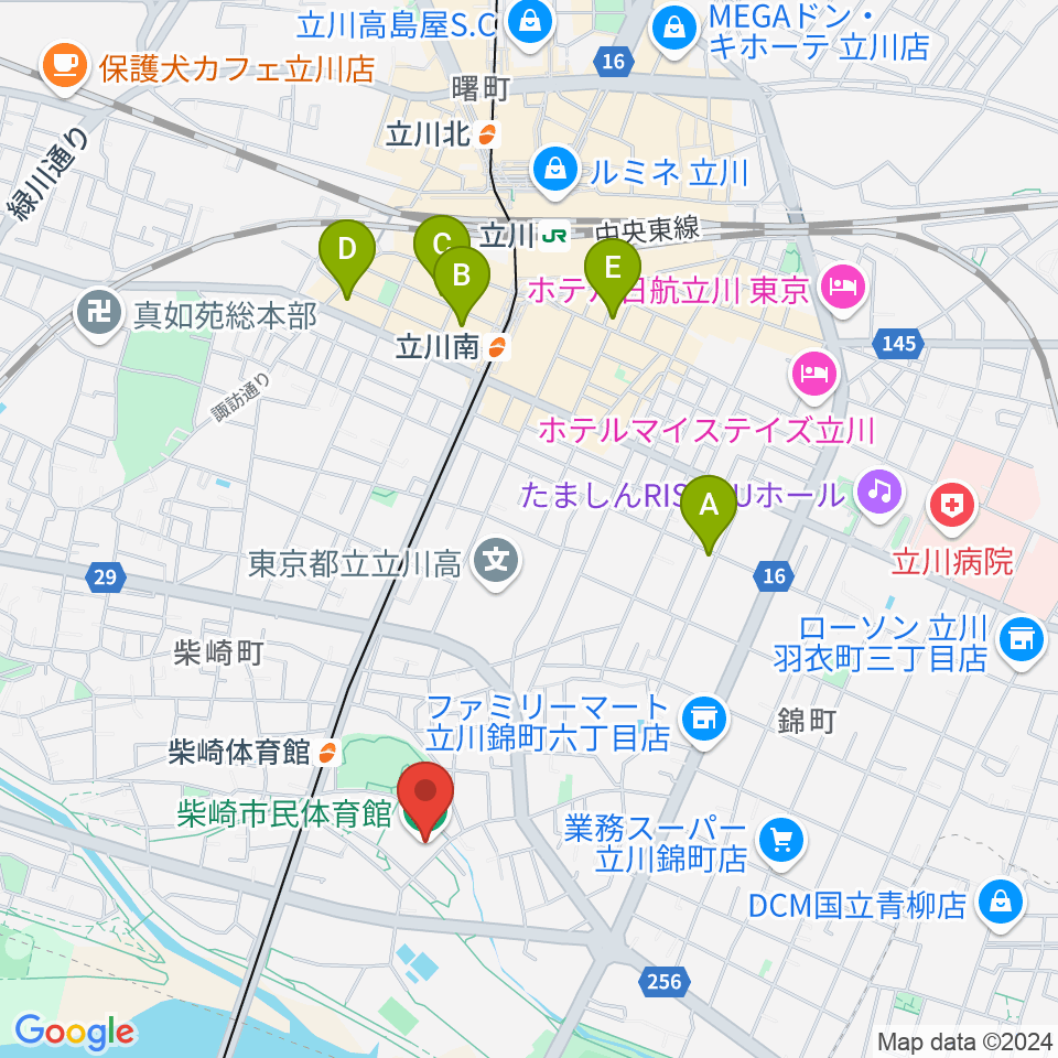 立川市柴崎市民体育館周辺のホテル一覧地図