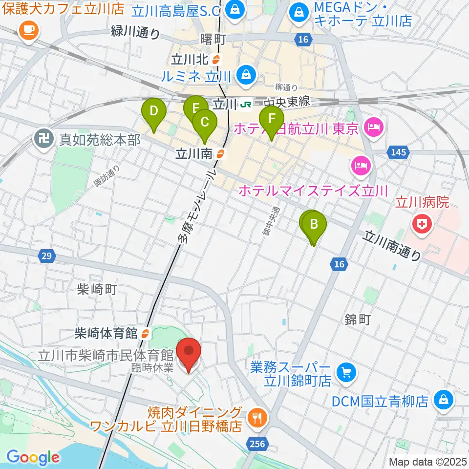 立川市柴崎市民体育館周辺のホテル一覧地図