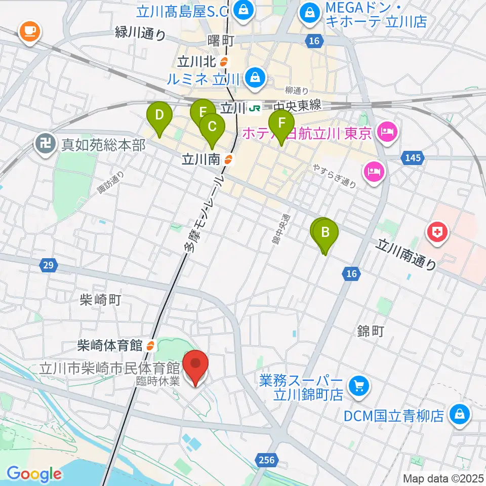 立川市柴崎市民体育館周辺のホテル一覧地図