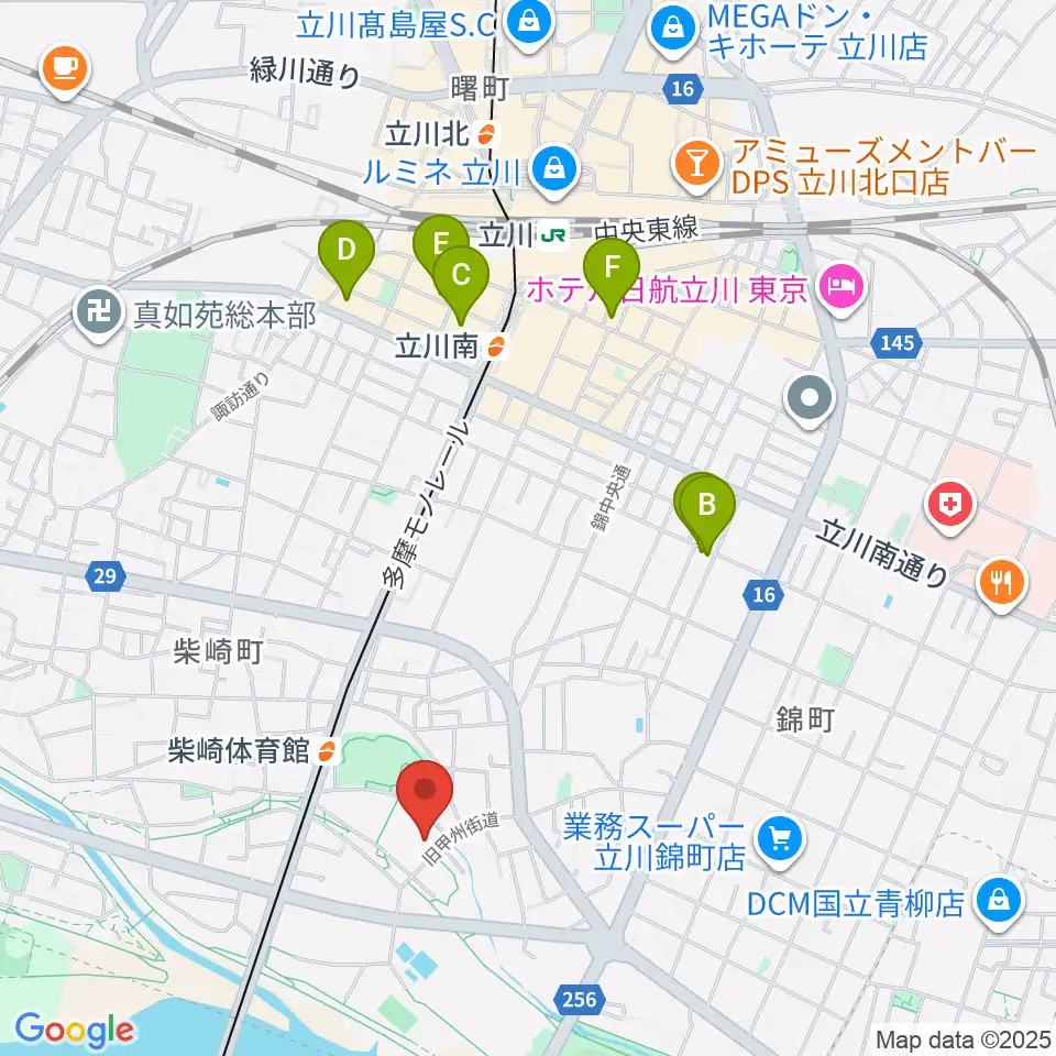 立川市柴崎市民体育館周辺のホテル一覧地図