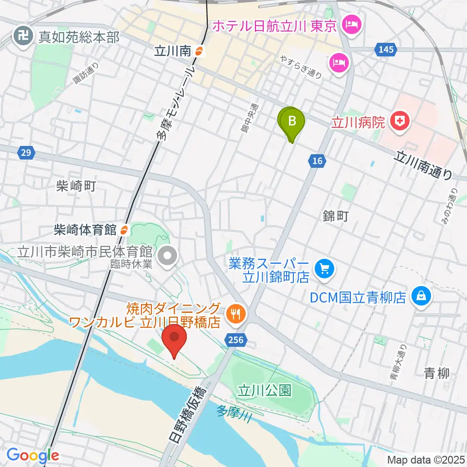 立川公園新堤防運動広場周辺のホテル一覧地図