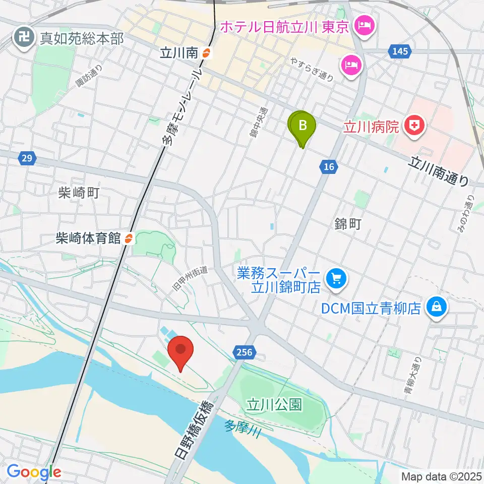 立川公園新堤防運動広場周辺のホテル一覧地図