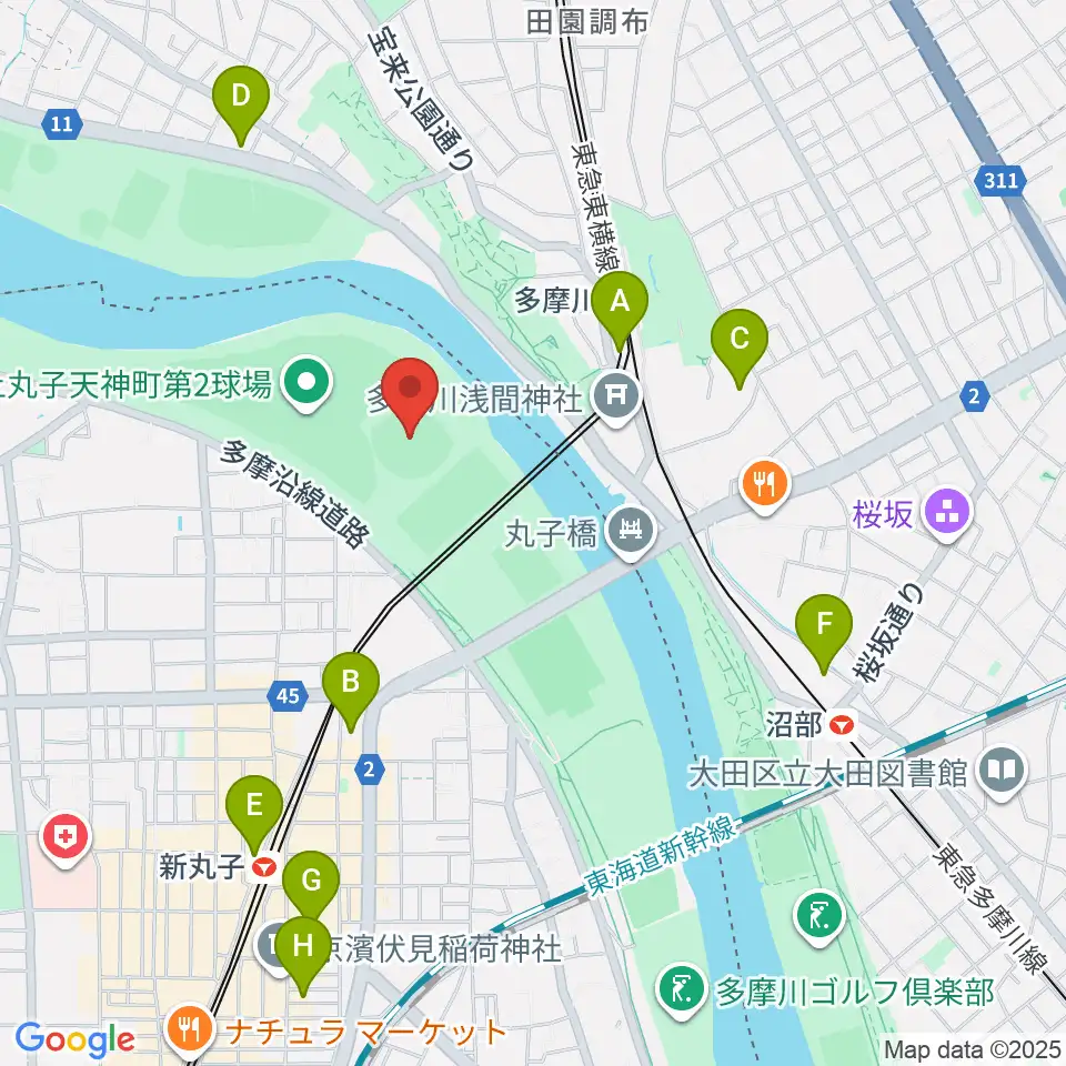 多摩川丸子橋硬式野球場周辺のホテル一覧地図
