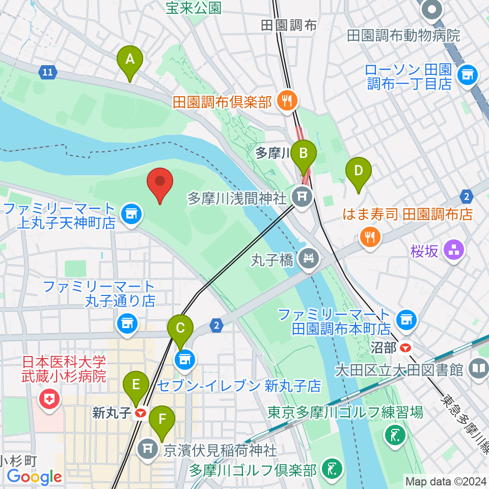 上丸子天神町野球場周辺のホテル一覧地図