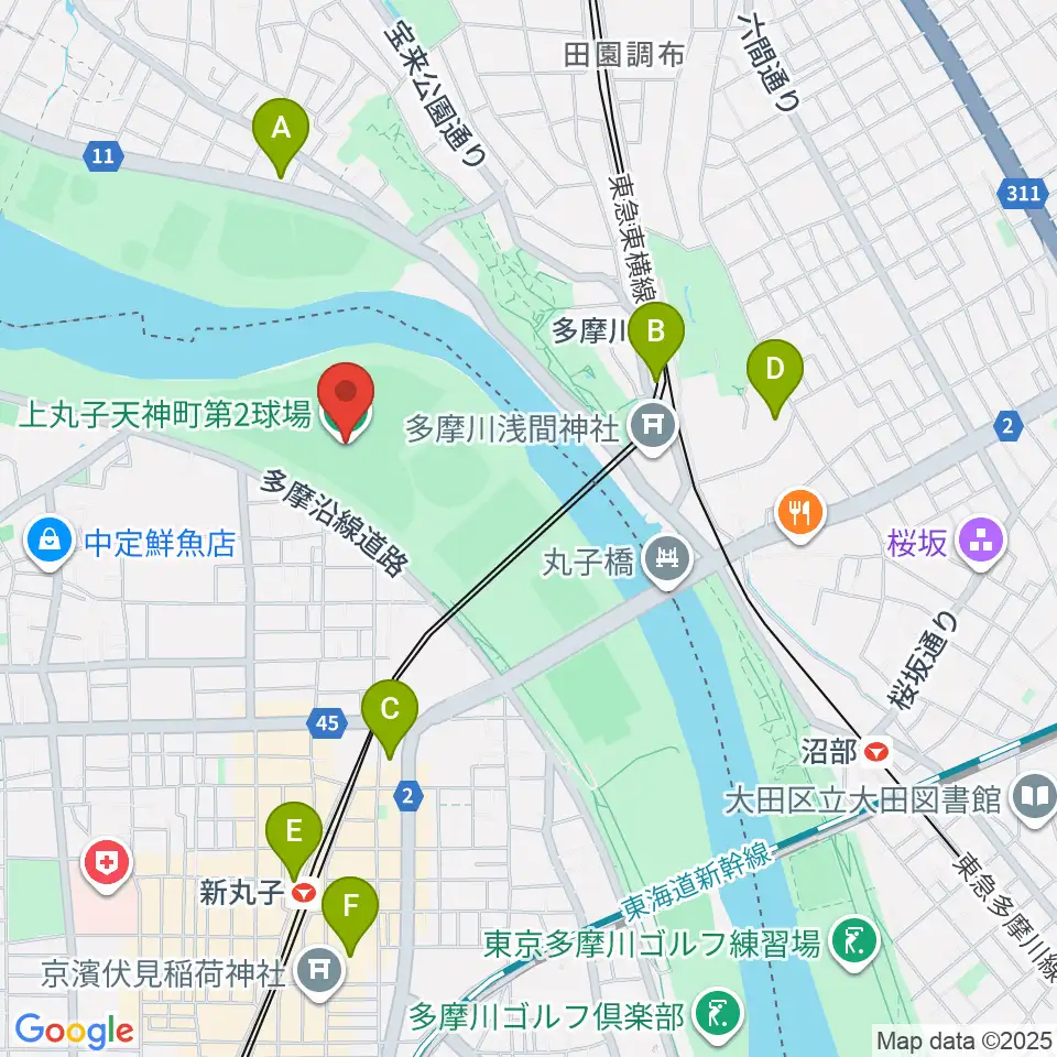 上丸子天神町野球場周辺のホテル一覧地図