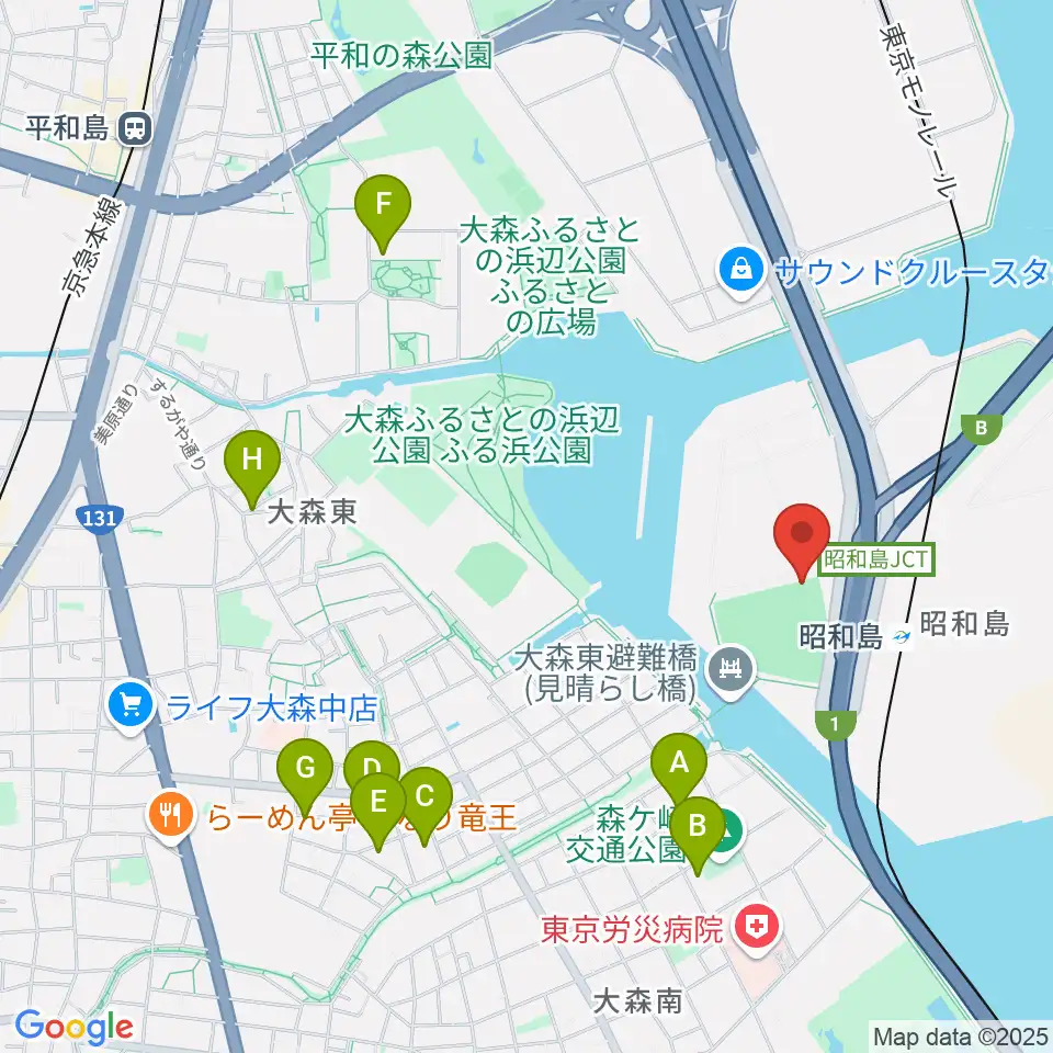 昭和島運動場野球場周辺のホテル一覧地図