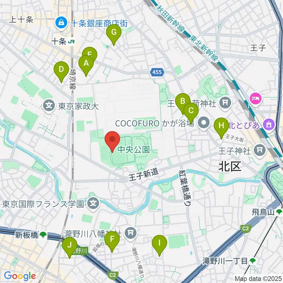 北区中央公園野球場周辺のホテル一覧地図