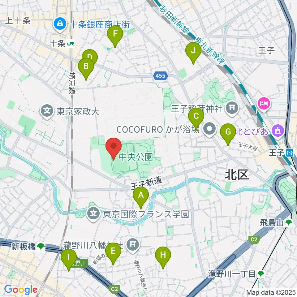 北区中央公園野球場周辺のホテル一覧地図