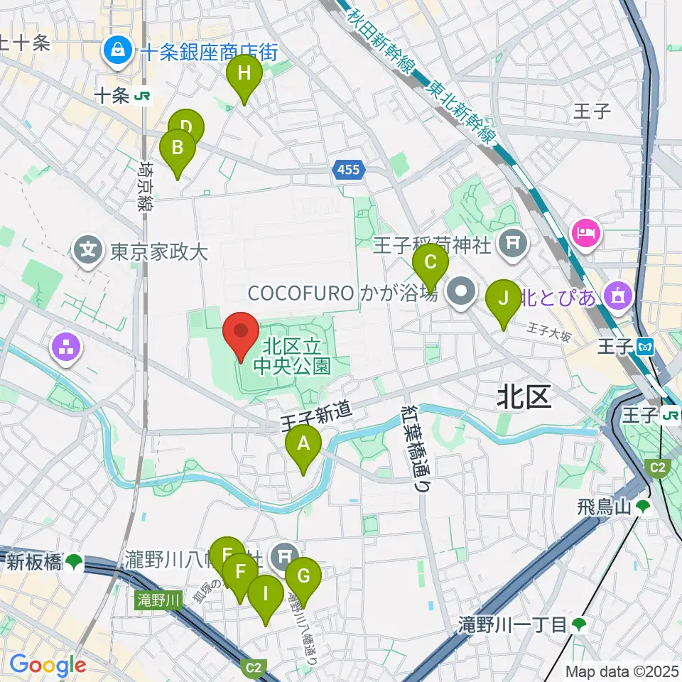 北区中央公園野球場周辺のホテル一覧地図