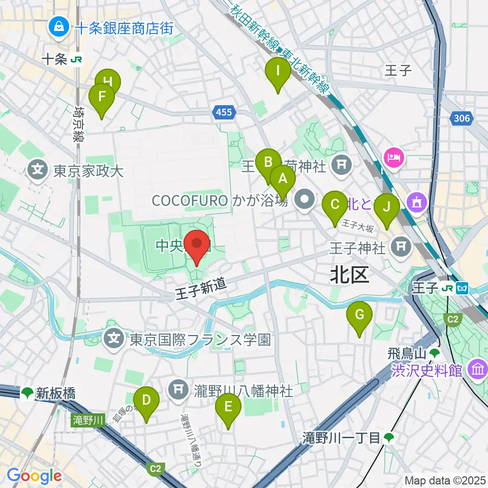 北区立中央公園文化センター周辺のホテル一覧地図