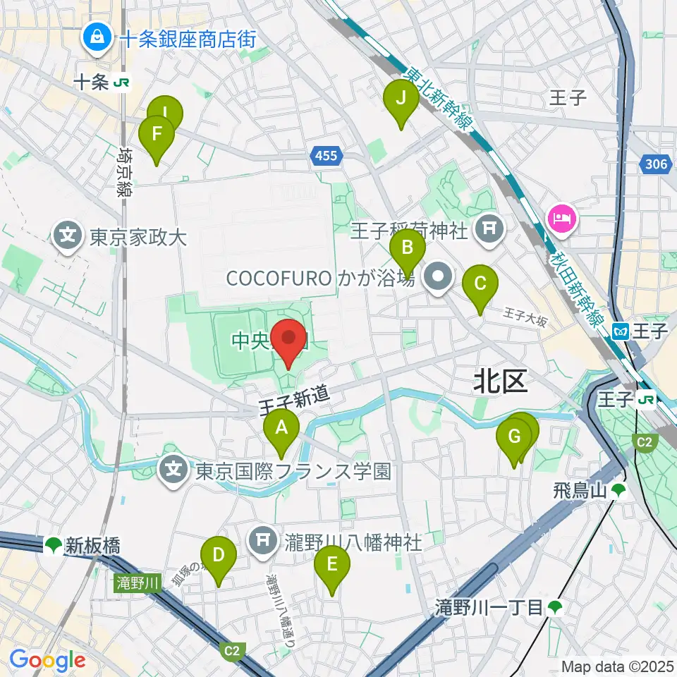 北区立中央公園文化センター周辺のホテル一覧地図