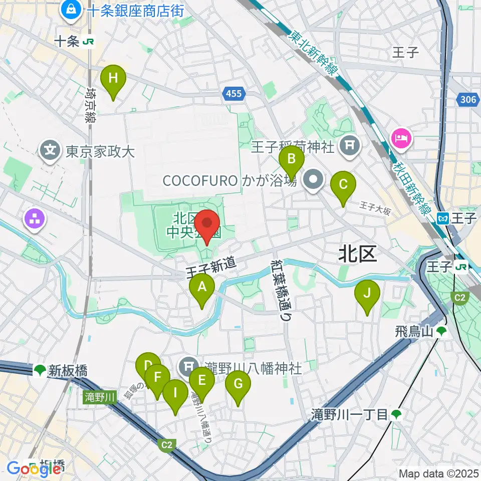 北区立中央公園文化センター周辺のホテル一覧地図