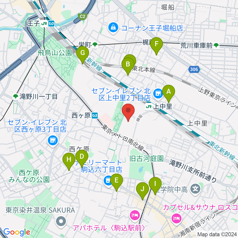 滝野川体育館周辺のホテル一覧地図