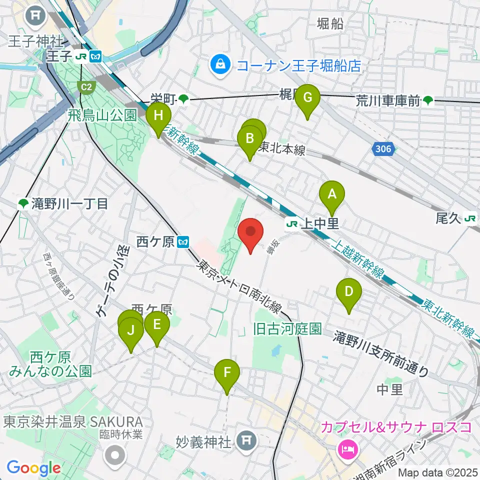 滝野川体育館周辺のホテル一覧地図