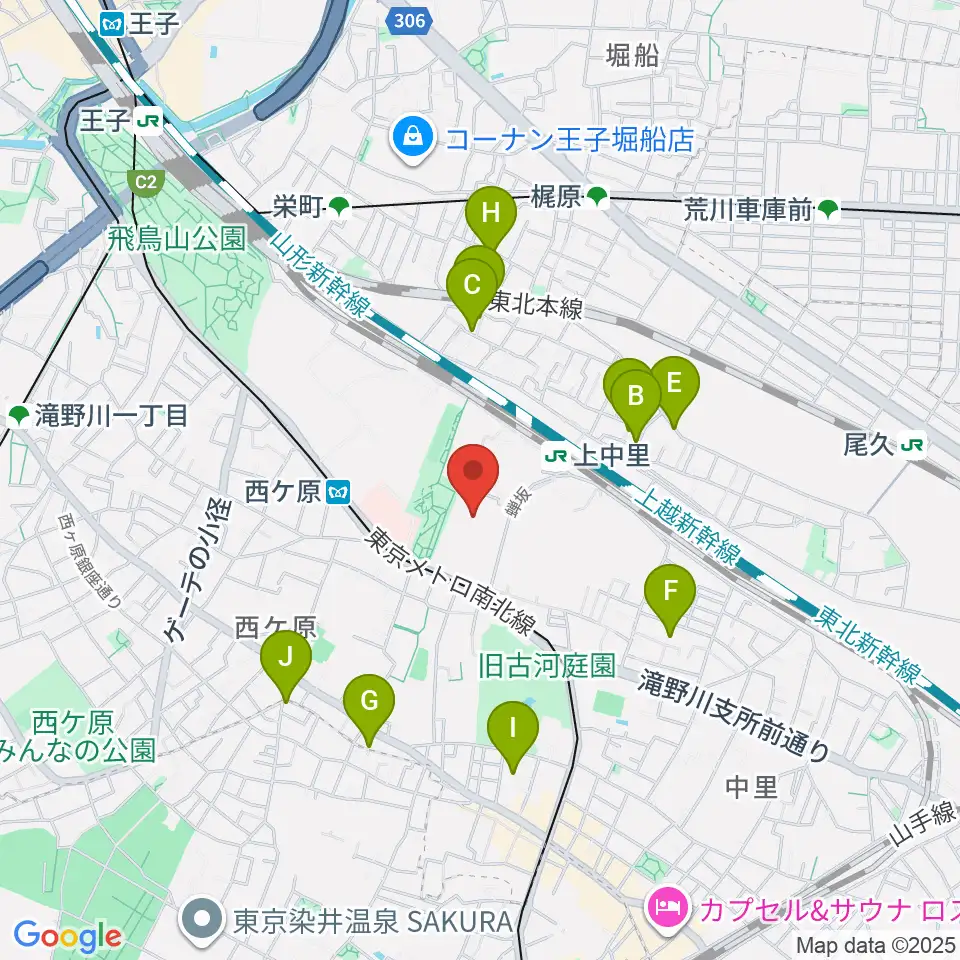 滝野川体育館周辺のホテル一覧地図