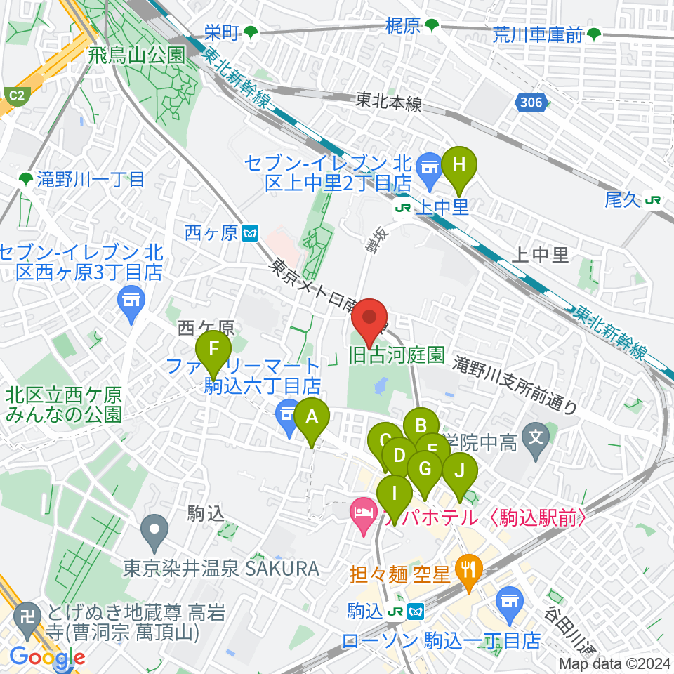 旧古河邸 大谷美術館周辺のホテル一覧地図