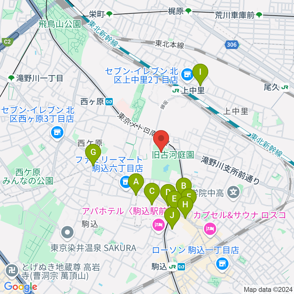 旧古河邸 大谷美術館周辺のホテル一覧地図