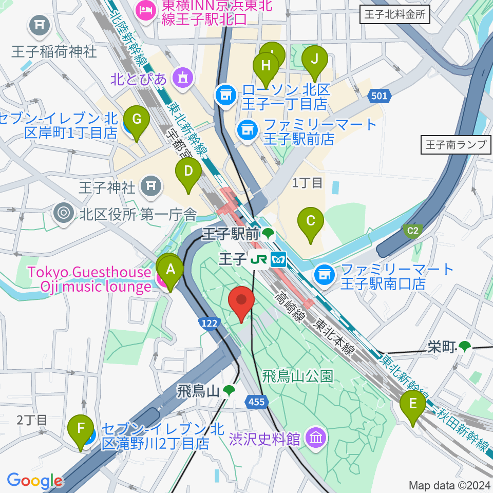 飛鳥山公園野外ステージ周辺のホテル一覧地図