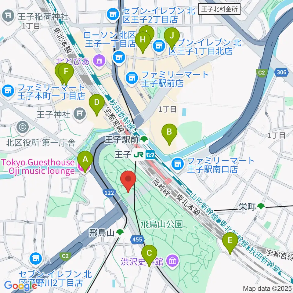 飛鳥山公園野外ステージ周辺のホテル一覧地図