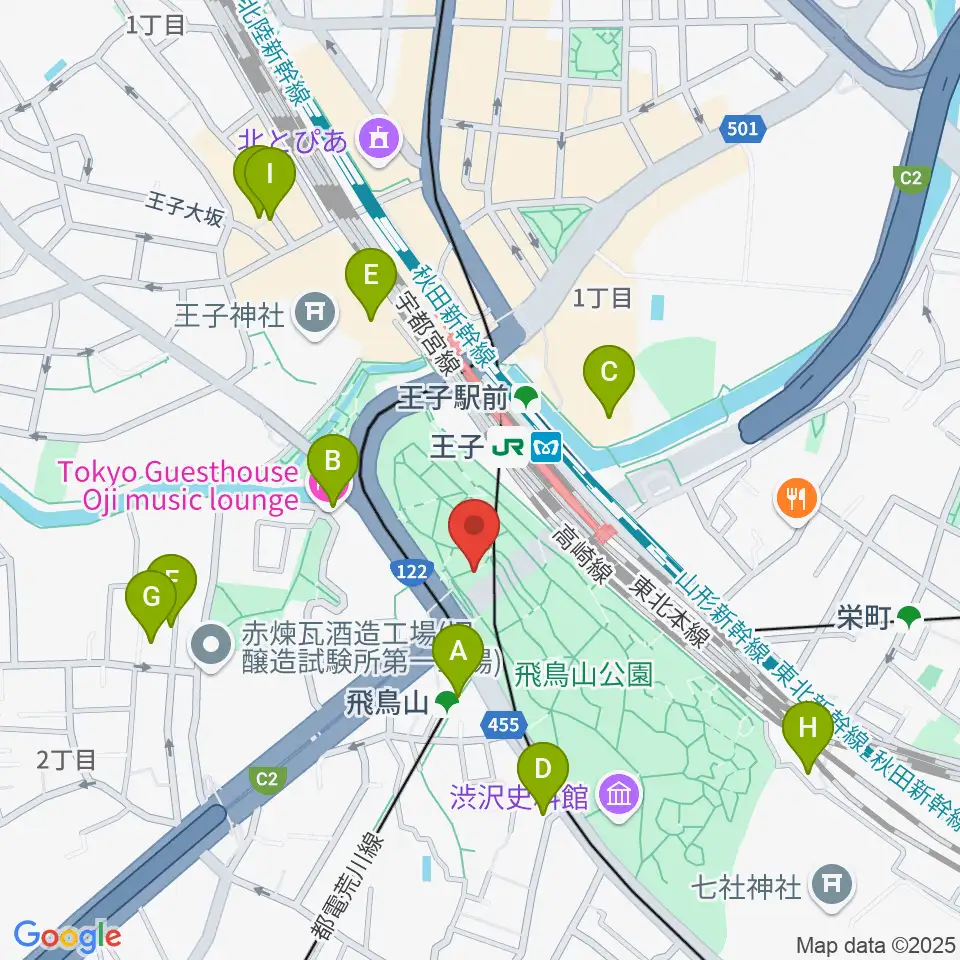 飛鳥山公園野外ステージ周辺のホテル一覧地図