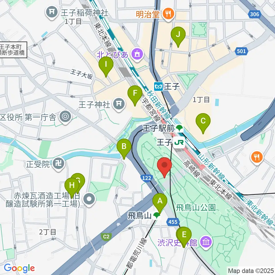 飛鳥山公園野外ステージ周辺のホテル一覧地図