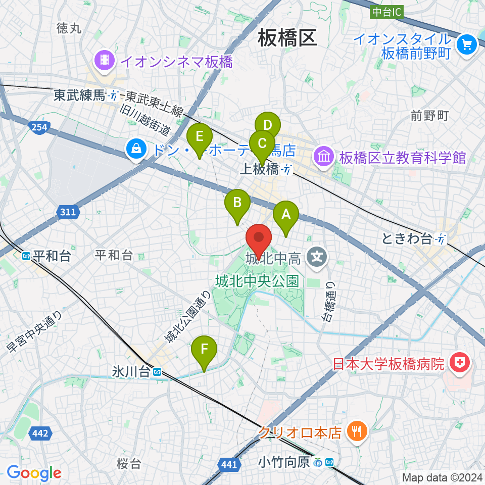 城北中央公園野球場周辺のホテル一覧地図