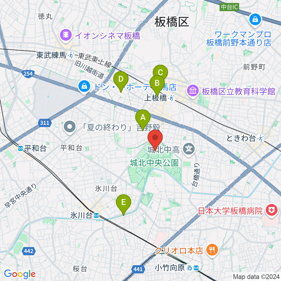 城北中央公園野球場周辺のホテル一覧地図