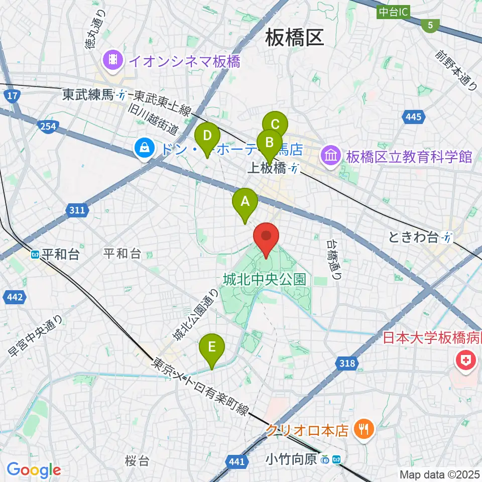 城北中央公園野球場周辺のホテル一覧地図