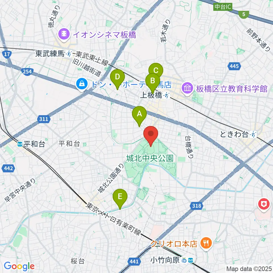 城北中央公園野球場周辺のホテル一覧地図