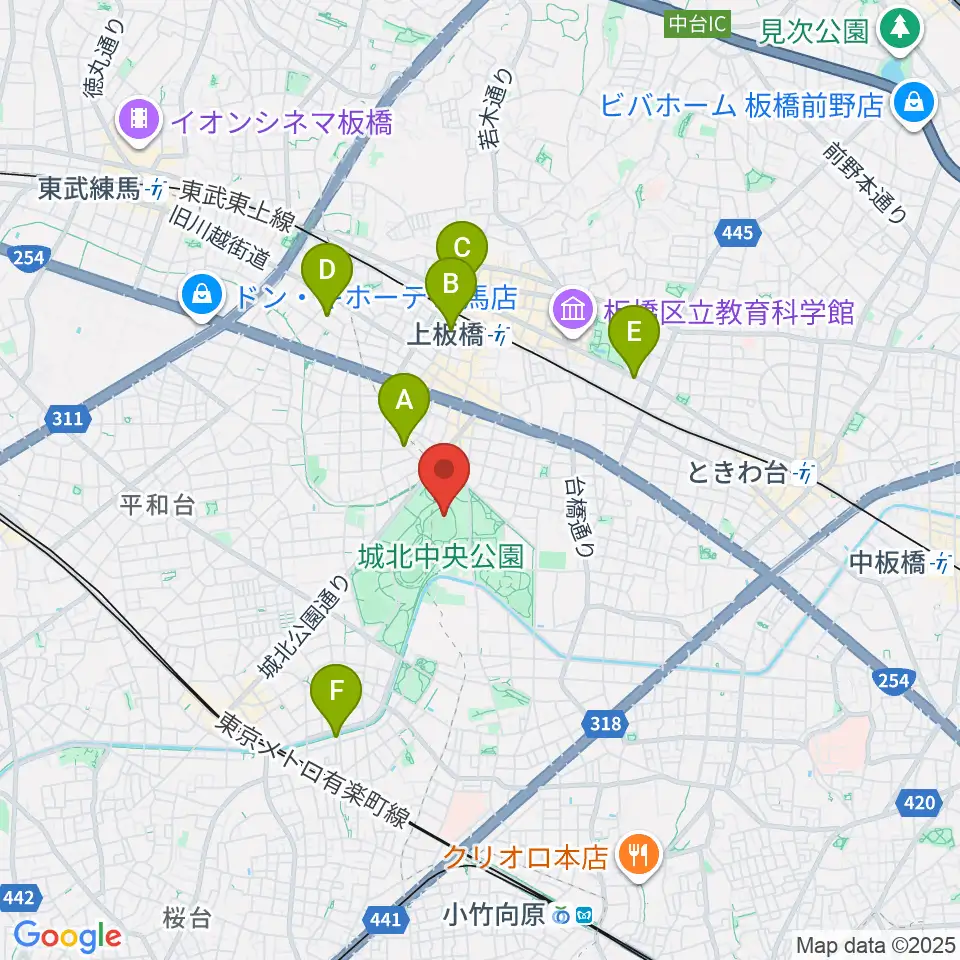 城北中央公園野球場周辺のホテル一覧地図