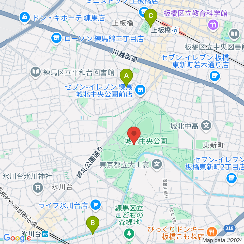 城北中央公園陸上競技場周辺のホテル一覧地図