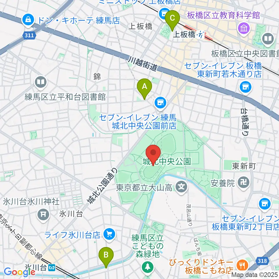 城北中央公園陸上競技場周辺のホテル一覧地図